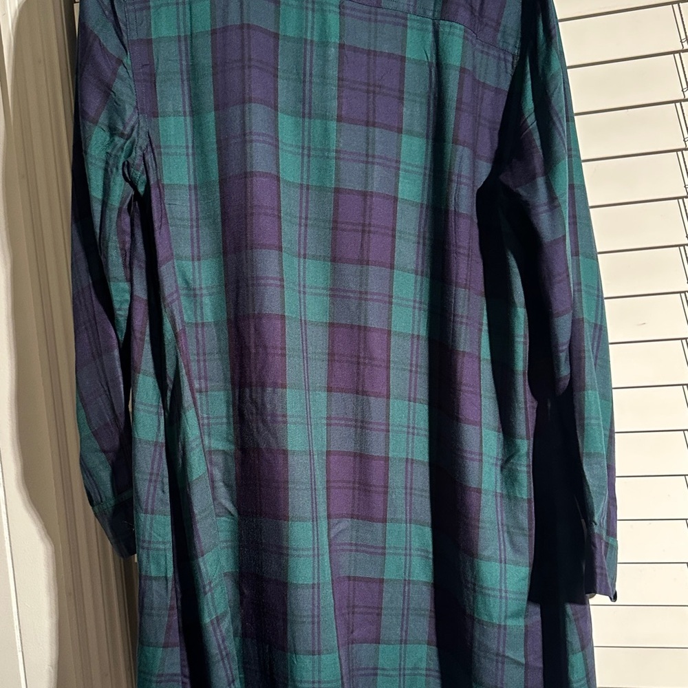 Old Navy Plaid Button Front Shirt Dress Tunic Women’s L Green Blue - Picture 5 of 7